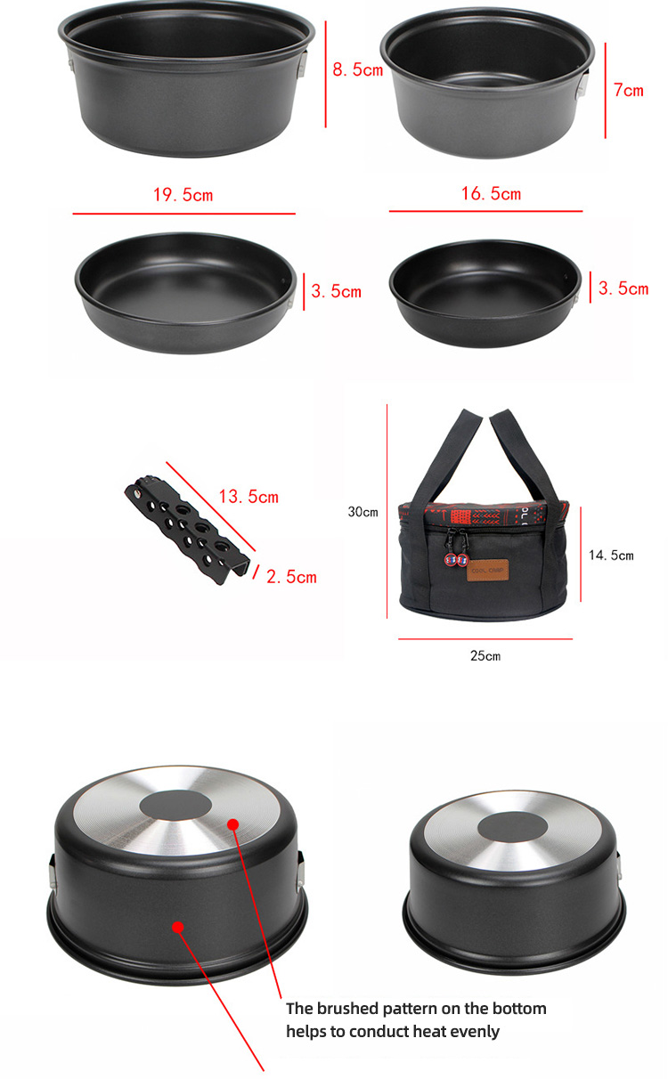 Black Outdoor Cookware Set Unbreakable For Camping With Handle
