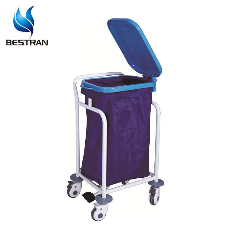 Steel Frame Hospital Linen Hamper Double Bins With Foot Pedal Controlled Cover