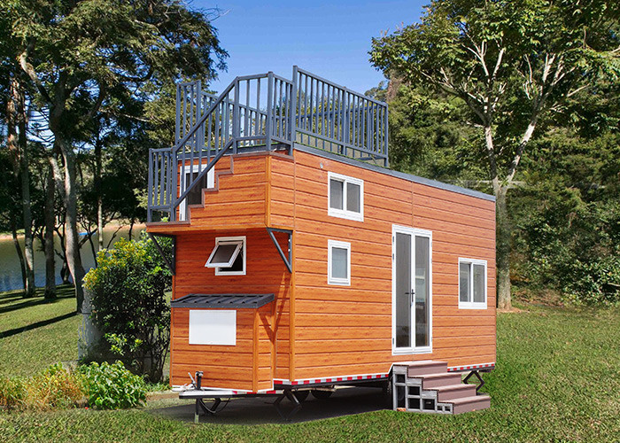 Light Steel Frame Prefab Tiny House On Wheels With Small Terrace For Sale And For Rent