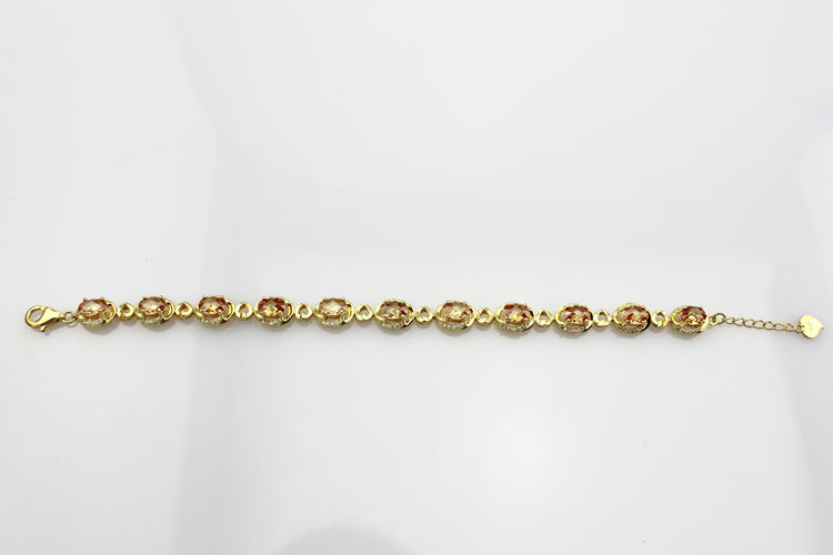 Gold Plated Silver with 5x7mm Oval Champagne Citrine and Clear Cubic Zircon Tennis Bracelet(B06CHAMPAGE)