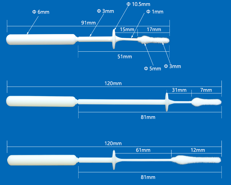 Sterile Nasopharyngeal Flocked Swab 120mm 120mm 91mm For Single Use