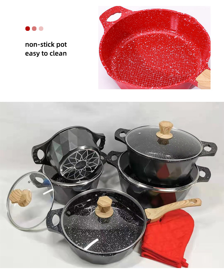 Multi-function Kitchen Cookware Cooking Pot Set Maifan Stone Aluminum Non-stick Pan Cookware Sets With Handle