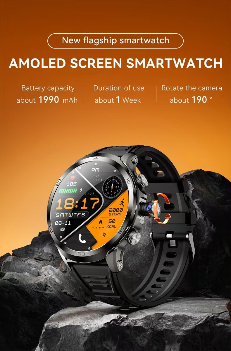 H19 Sim Card Smart Watch 4G Android / Rotating Camera Smart Watch 1.95 Inch AMOLED 1990mAh