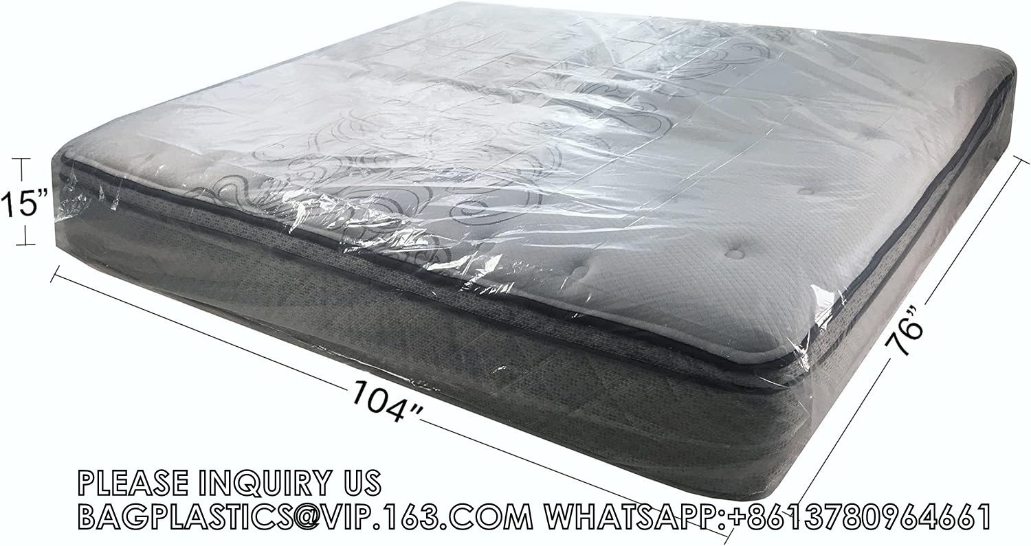 King Mattress Poly Covers, 76 X 15 X 104 Inch, 2 Pack Heavy Duty Pe Clear Plastic Storage Bag Full Spring