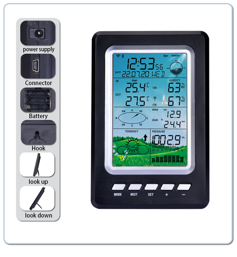 Multi Functional Outdoor Wireless Weather Station With Humidity Range 20% To 99%