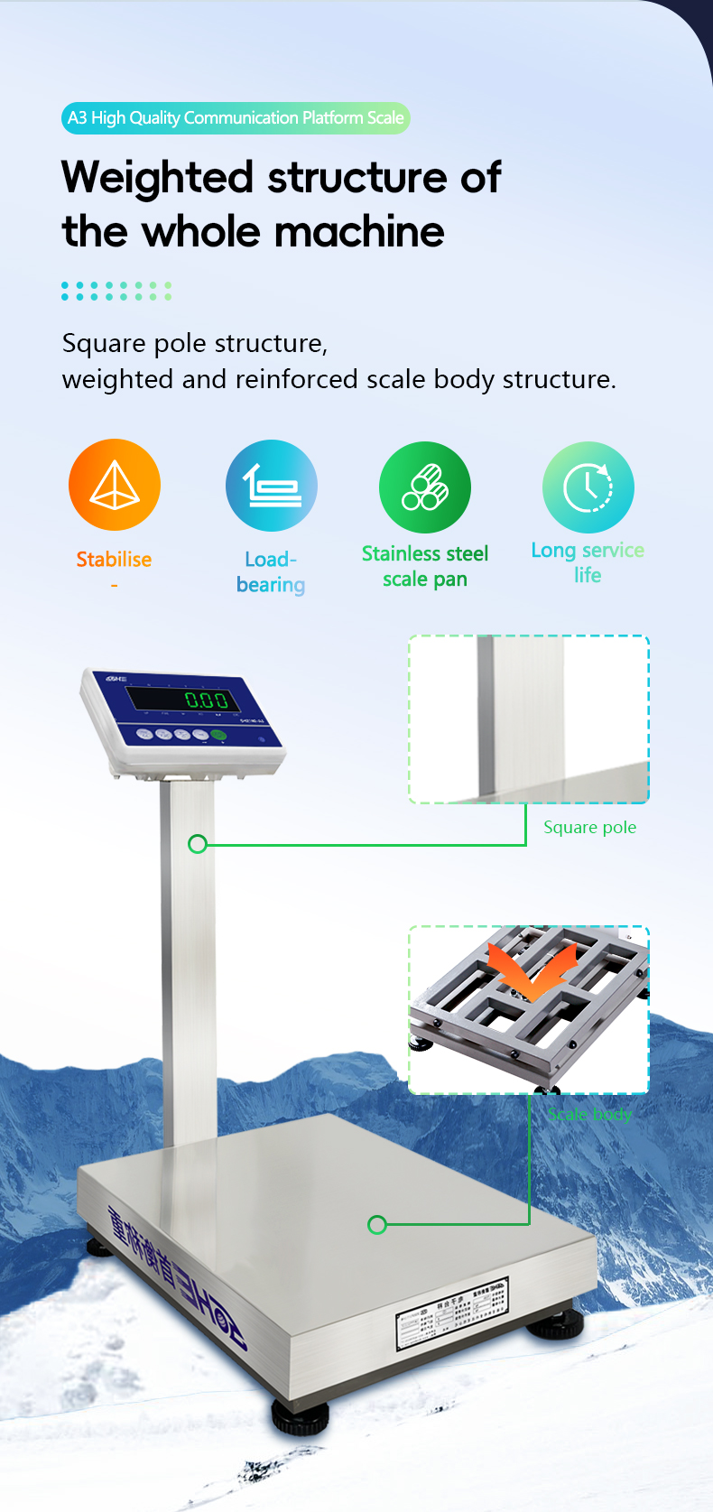 Weighting Function Industrial Weighing Scale 60cm by 80cm with Square Upright Pole