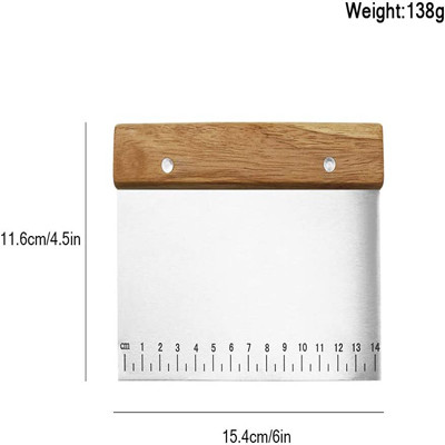 Stainless Steel Dough Bench Scraper With Wooden Handle And Measuring Scales