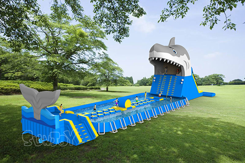 Amusement Water Park 0.9mm Plato Inflatable Shark Slide