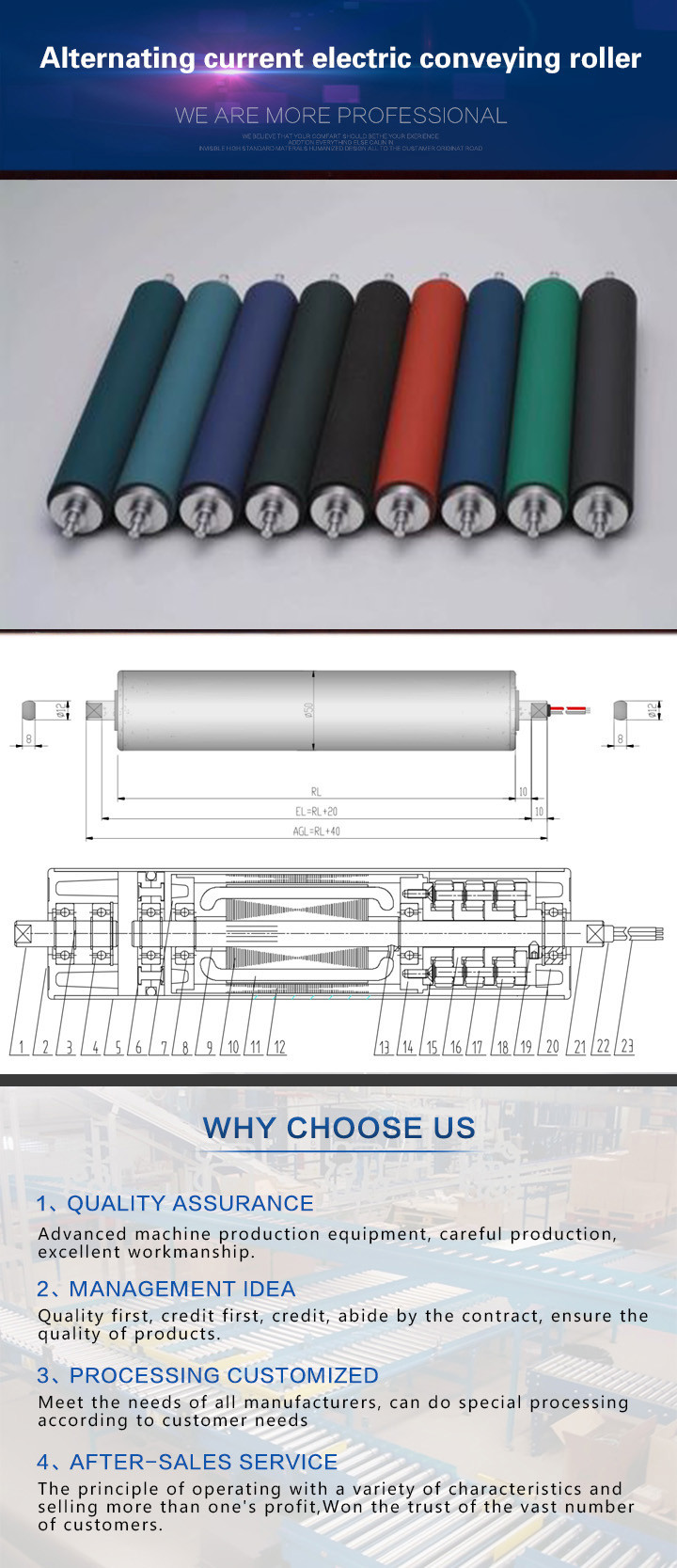 AC AdjustableIndustrial Rubber Rollers , Electric Pvc Conveyor Drive Rollers