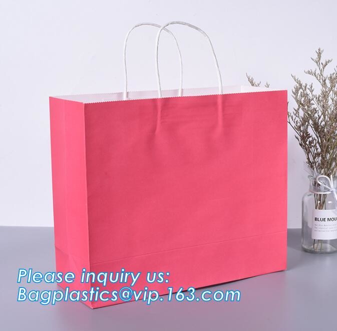 Custom Printed Accept Wholesale Stock White Brown Kraft Paper Shopping Bag With Handle No Minimum, carrier handle bags