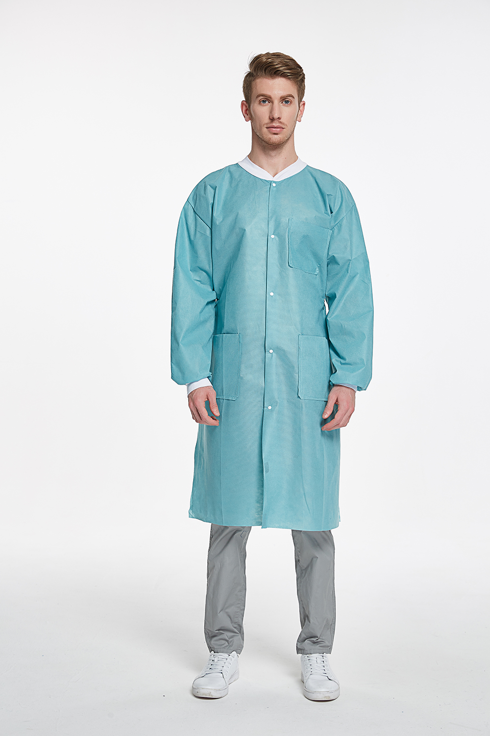 Disposable Lab Coat Nonwoven Lab Jackets with Knitted Collar and Cuff Lab uniform