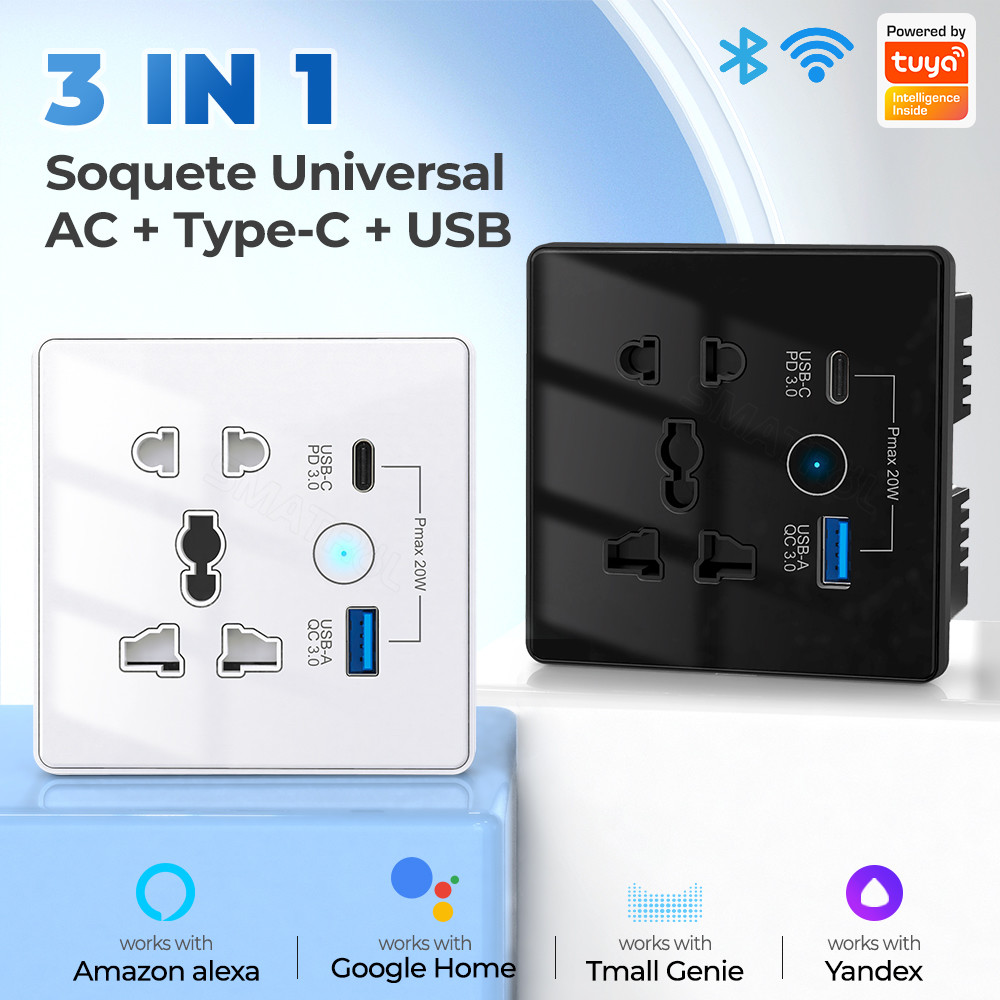 Wifi Wall Universal Socket Type C + USB Fast Charging For US EU UK Plug APP Remote Control Tuya Smart Home Automation