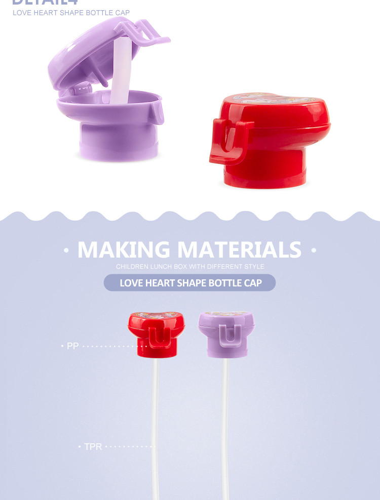 Heart-shaped Cartoon design child resistance cap cute plastic water bottle caps with straw