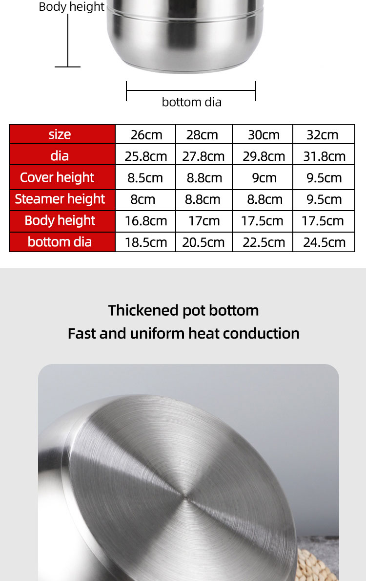 Good Quality Stainless Steel Mirror Polishing Cooking Steamer Induction Cookware Pot Steamer Pot With SS Handle