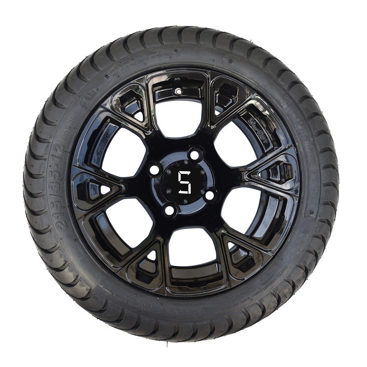 Shu-Ran New Exclusive 12'' Glossy Black Golf Cart Wheel and 215/35-12 DOT Street Tyre Combo