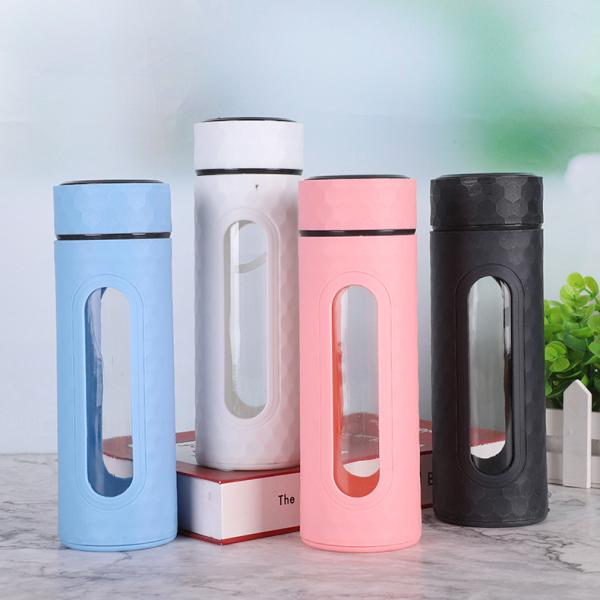Customized Light Weight Cute Eco Friendly 400ml Glass Bottle BPA Free Double