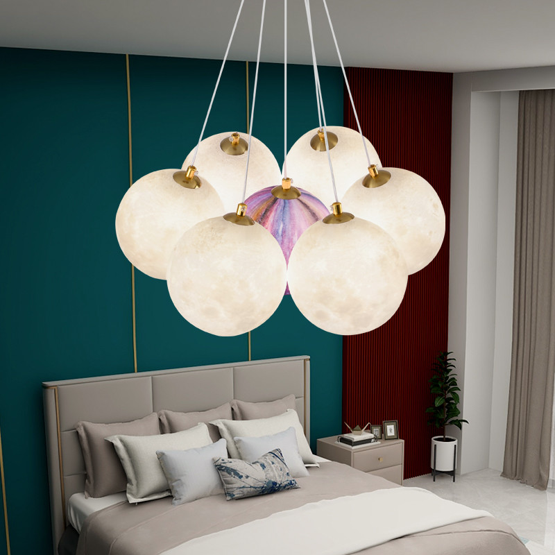 Nordic 3D Printed Moon Lampshade Ceiling Chandelier New LED lustre Moon Hanging lamp(WH-MI-434)