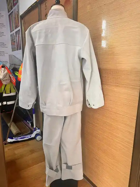 Real Cow Leather Mens Heat Proof Electric Welding Workwear Workshop Uniforms Electrician Coveralls Coat Pants Protective