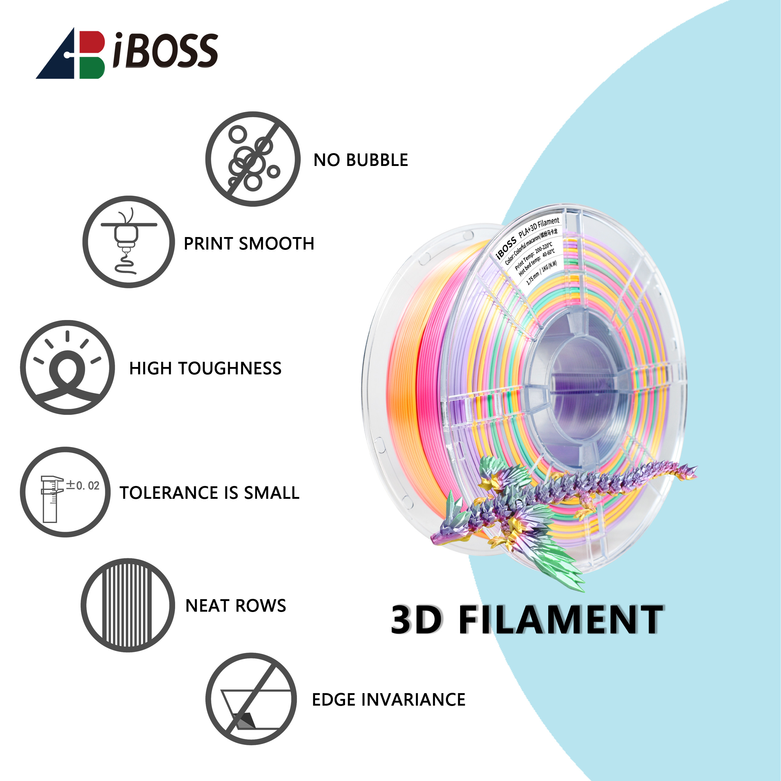 PLA+ Colorful Macaron Filament, Multicolor 3D Printer Filament, 1kg 330 Meters, PLA Rainbow