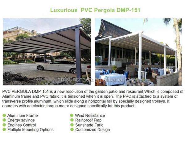 Retractable Outdoor Pergola Awning Kits Aluminum PVC Sail Pergola Automatic Roof