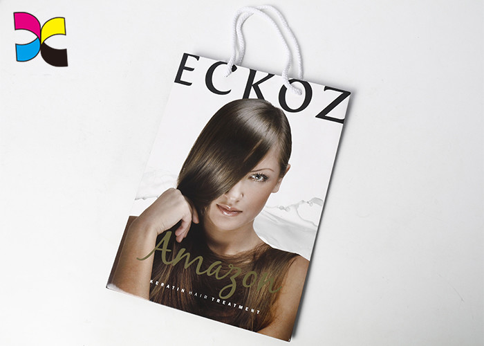 White Handle Rope Printed Paper Bags Matt Finishing With CMYK Pantone Color