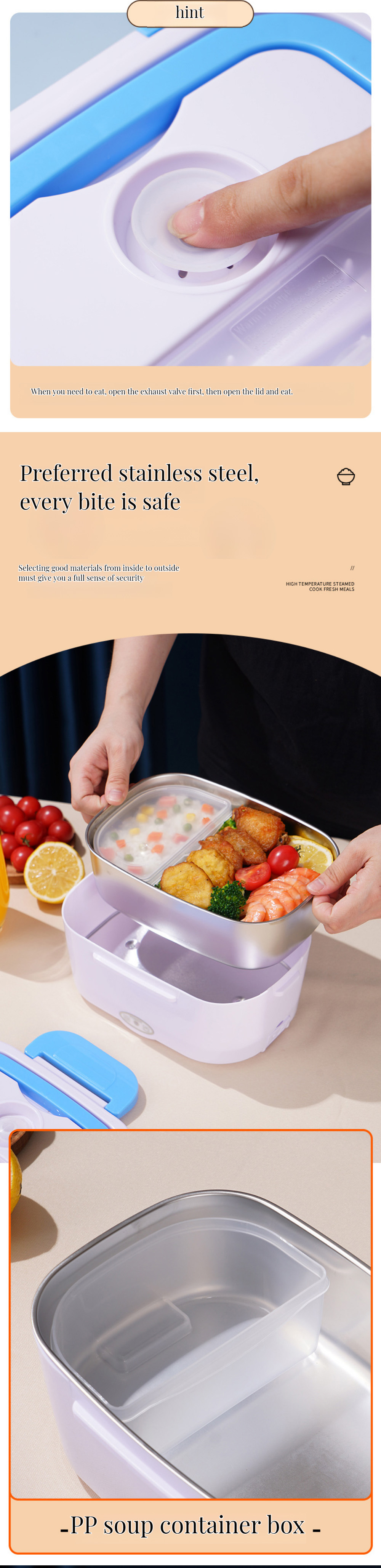 Collapsible Folding Design Portable USB Heating Silicone Bento Lunch Box for Food Storage