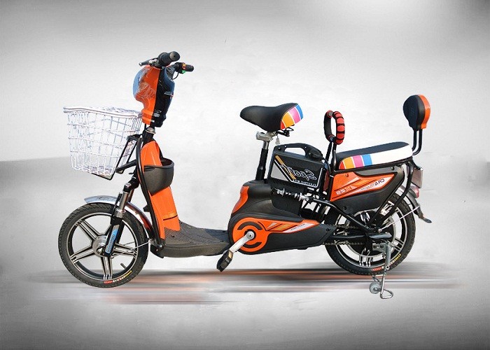 High Power Brushless Electric Moped Scooter 350W Orange Colour With Front Rear Drum