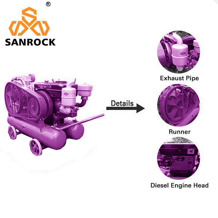 Industrial Piston Air Compressor Machine ​Belt Driven Diesel Portable Air Compressor