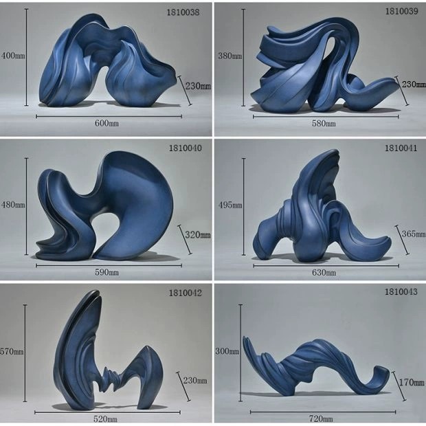 Blue Custom Resin Sculpture Matte Abstract Form Sculpture Club Exhibition Decoration