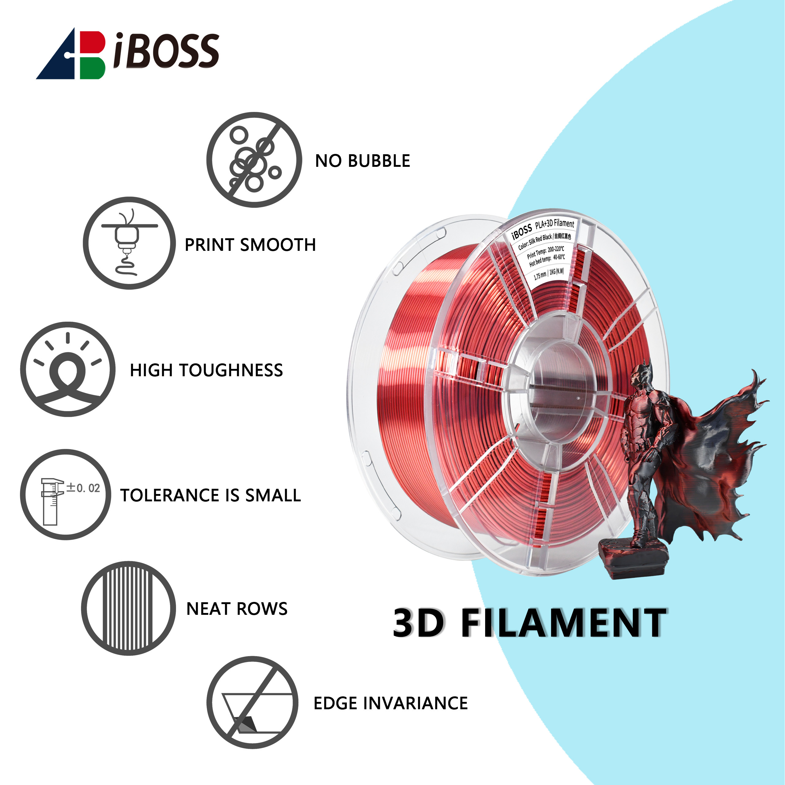 PLA+Dual Color Filament 1.75mm Silk Red Black PLA+ 3D Printer Filament Bubble 100% Without Bubble