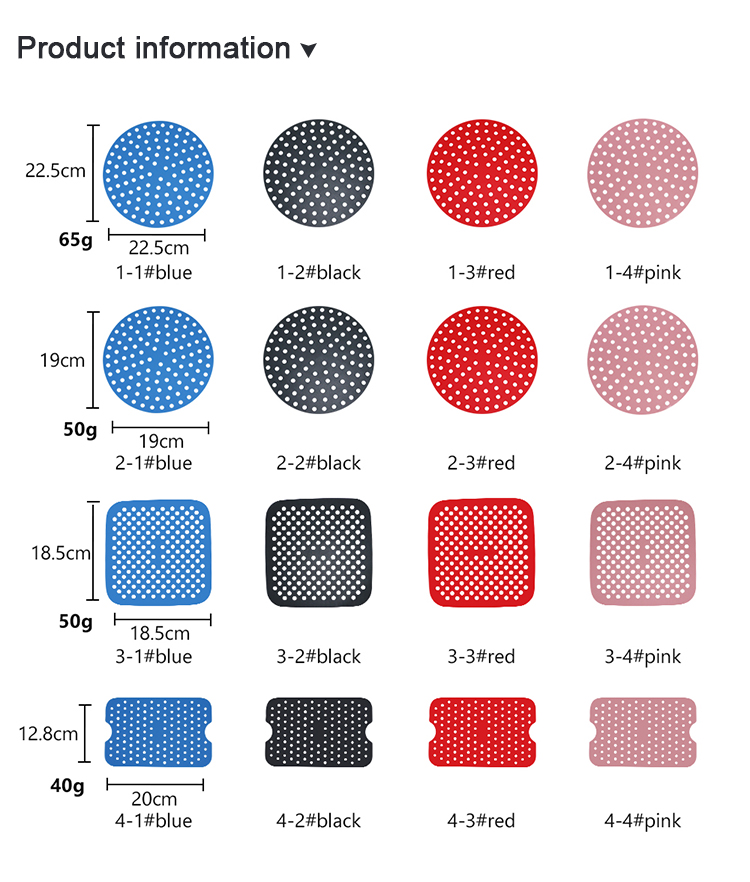 Food Grade Silicone Air Fryer Baking Mat Nonstick Multi Color
