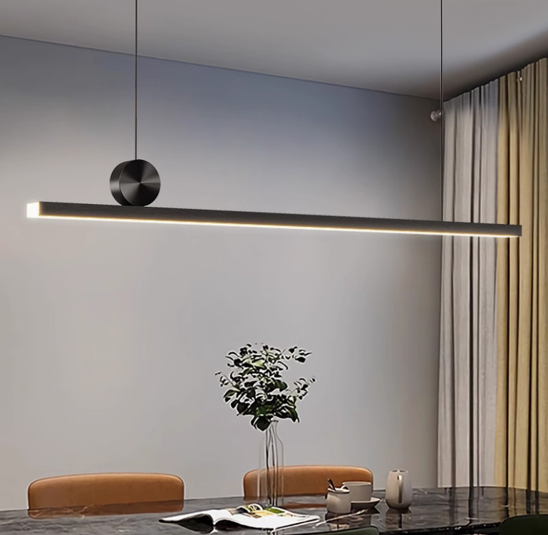 Restaurant chandelier minimalist lamp Nordic style simple modern one-line aluminum tea room bar dining room dining table long strip lamp