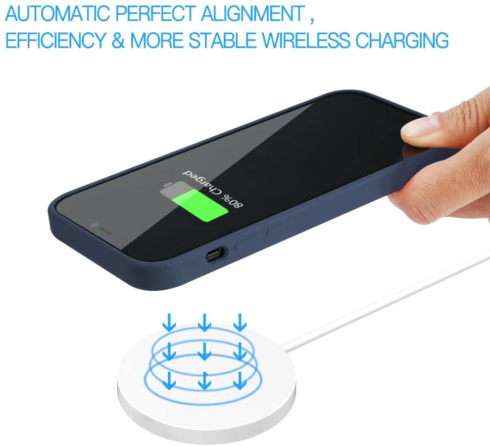 Full Protective Liquid Silicone iPhone 12 Case Built in Magnetic Ring (Supports MagSafe Wireless Charging) (Blue))