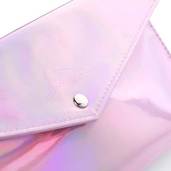 PU leather 24x13cm Portable Cosmetic Bag Button Type Metallic Pink