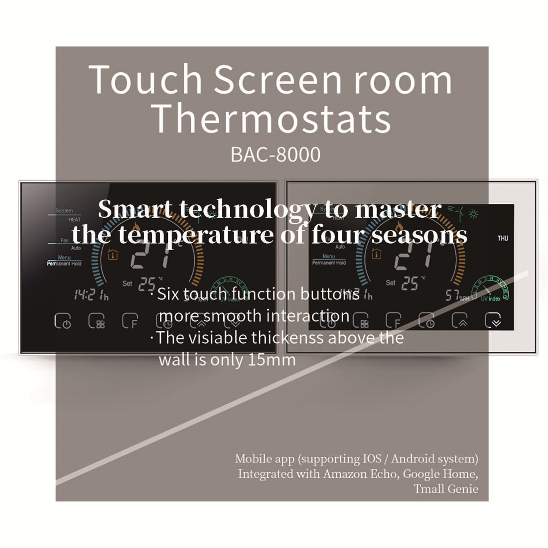 Four-tube Wi-Fi Voice Smart Room Digital Heating and Cooling LCD Touch Screen Air Conditioning Thermostat(BAC-8000ELW