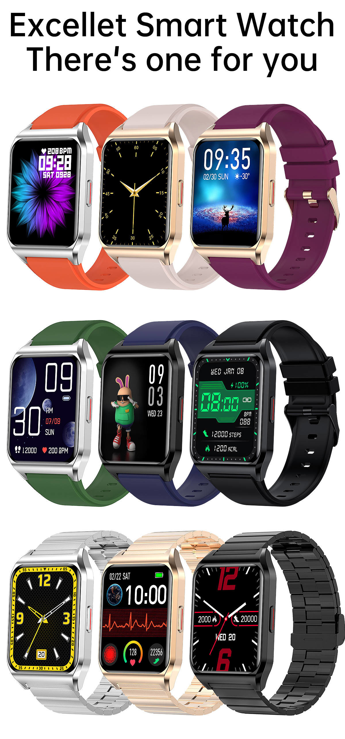 Square Screen Bluetooth Smart Watch Body Temperature Blood Pressure Monitoring
