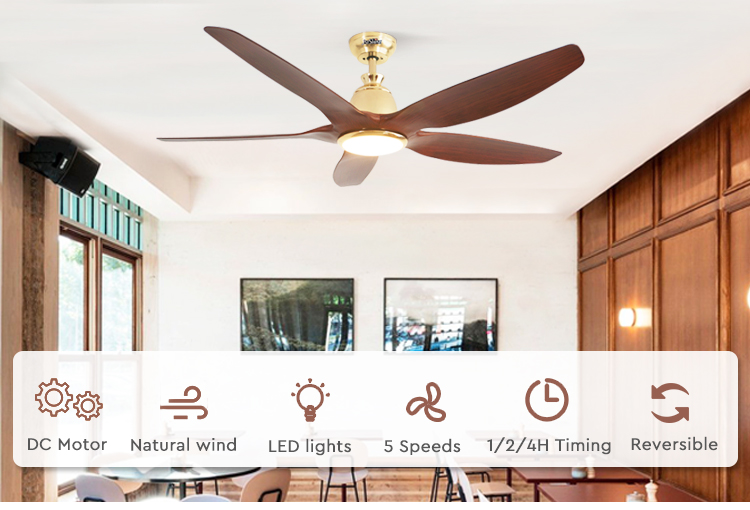 60 Inch/OEM DC pure copper Three Color LED Dimmable Hanging Ceiling Fan for Big Spaces