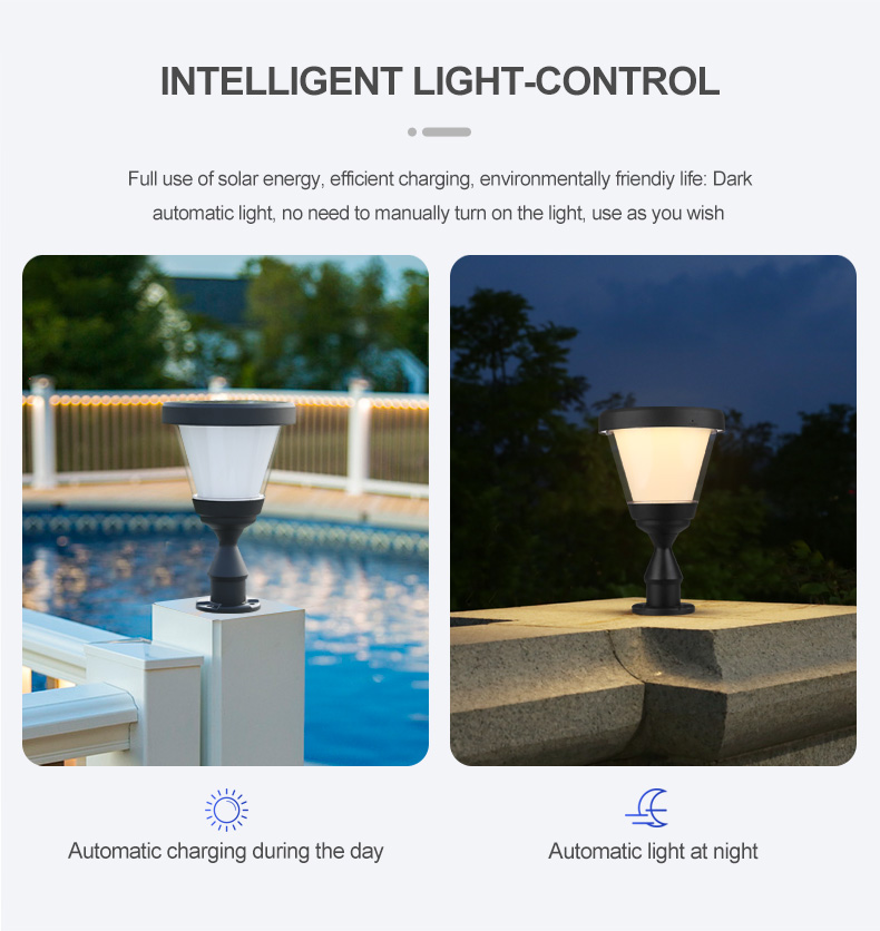Aluminum Landscape Outdoor Garden Solar Light Light Control 3000k 6000k For Gate Pillar