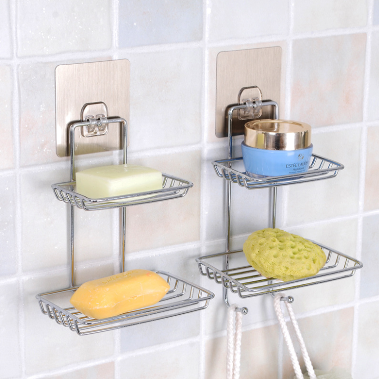 Stainless Steel Bathroom Soap Holder With Hooks Suction Cup Soap Dish
