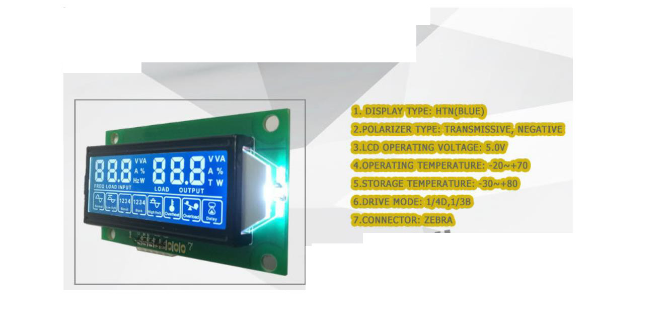 2.2 Inch HTN Segment Lcd Display Module, Driving Voltage 1/4D,1/3B ZEBRA Connecting