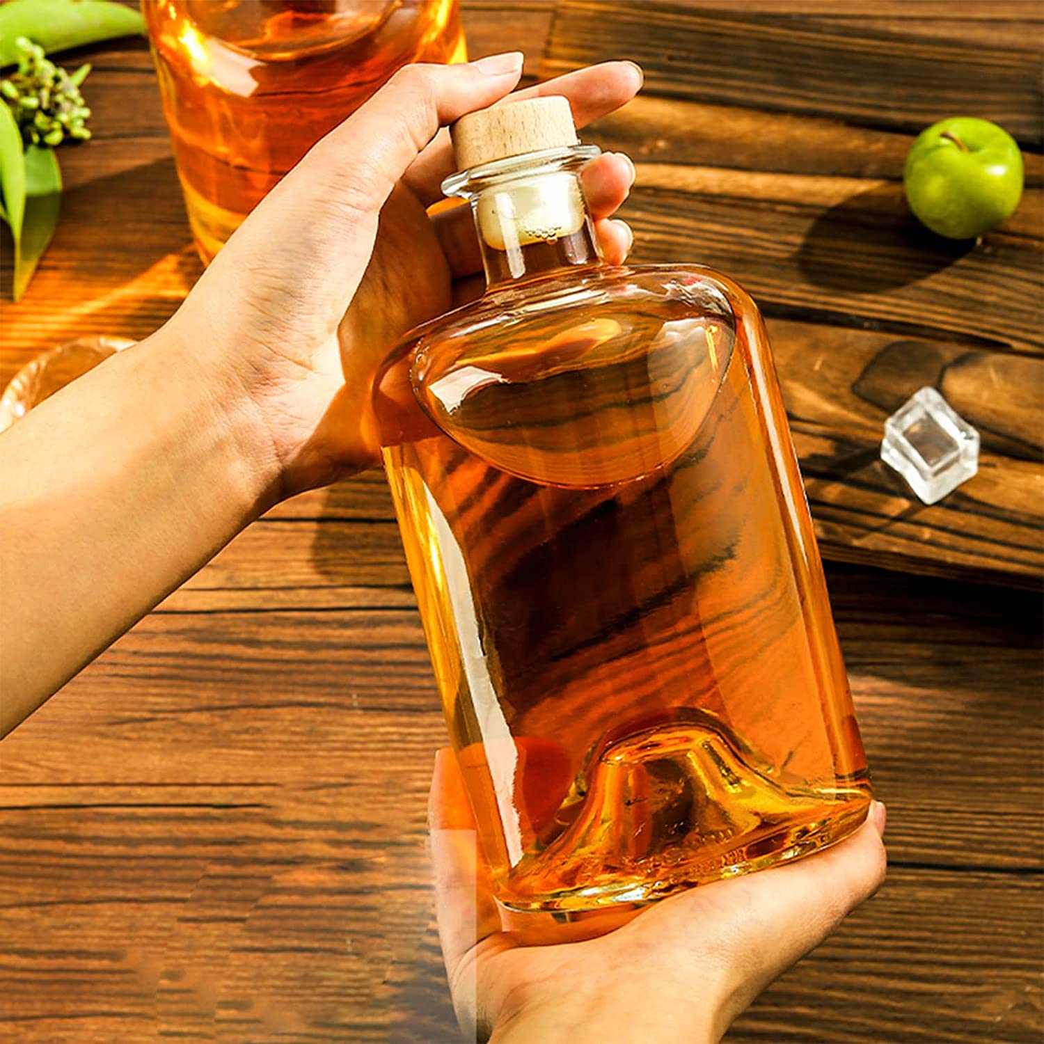 375ml Capacity Glass Bottle with Wooden Cap and Transparent Design