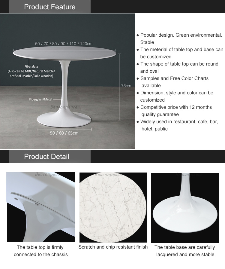 White Marble Top Dining Table with Metal Base for Living Room