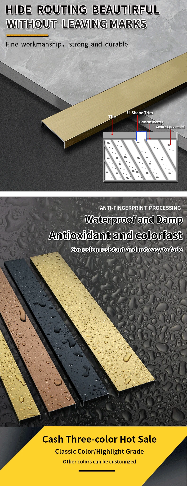 201 304 PVD T Profile Mirror Gold Metal Polished Decorative Stainless Steel T Shaped Tile Trim Strip for Wall Floor Furniture