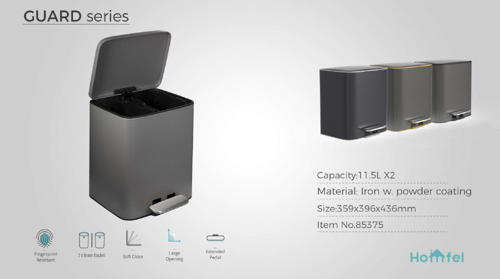 Rolling Cover Type 28L Stainless Steel Soft Close Square Pedal Trash Bin Foot Pedal Design For Living Room Office