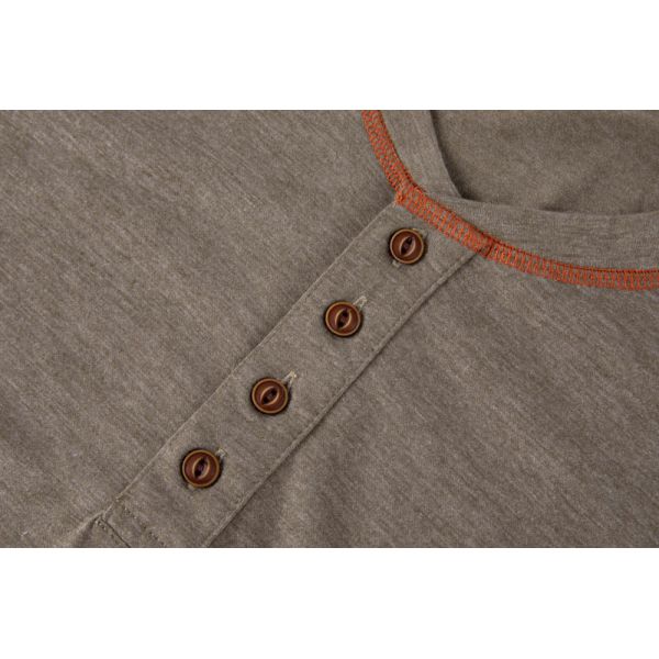 Men's Slub Cotton Blend Henley Top with Contrast Stitching and Relaxed Fit Long Sleeve Polo