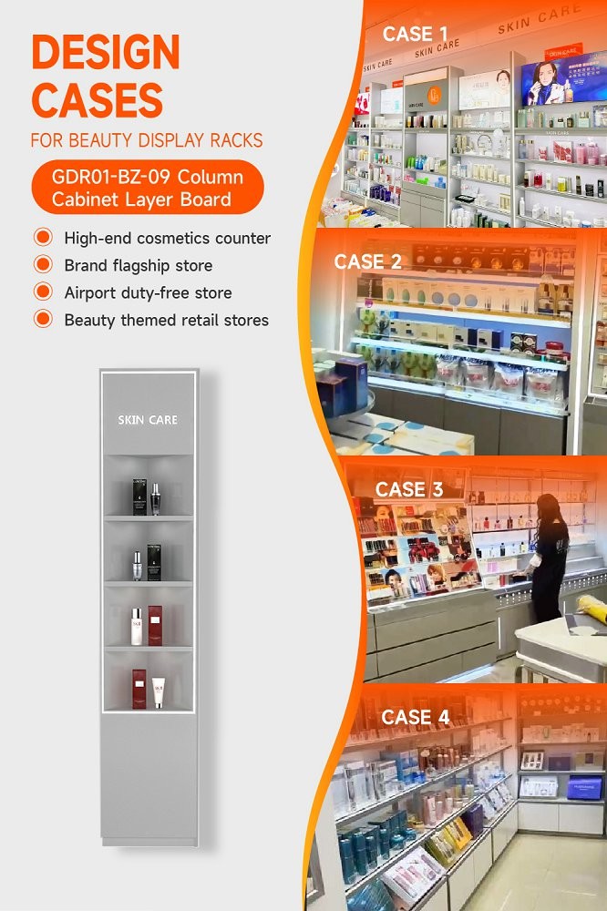 GDR01-BZ-09 Retail Display Column with Grey Over-Oil Board and LED Strip Lights for Fashion Boutiques