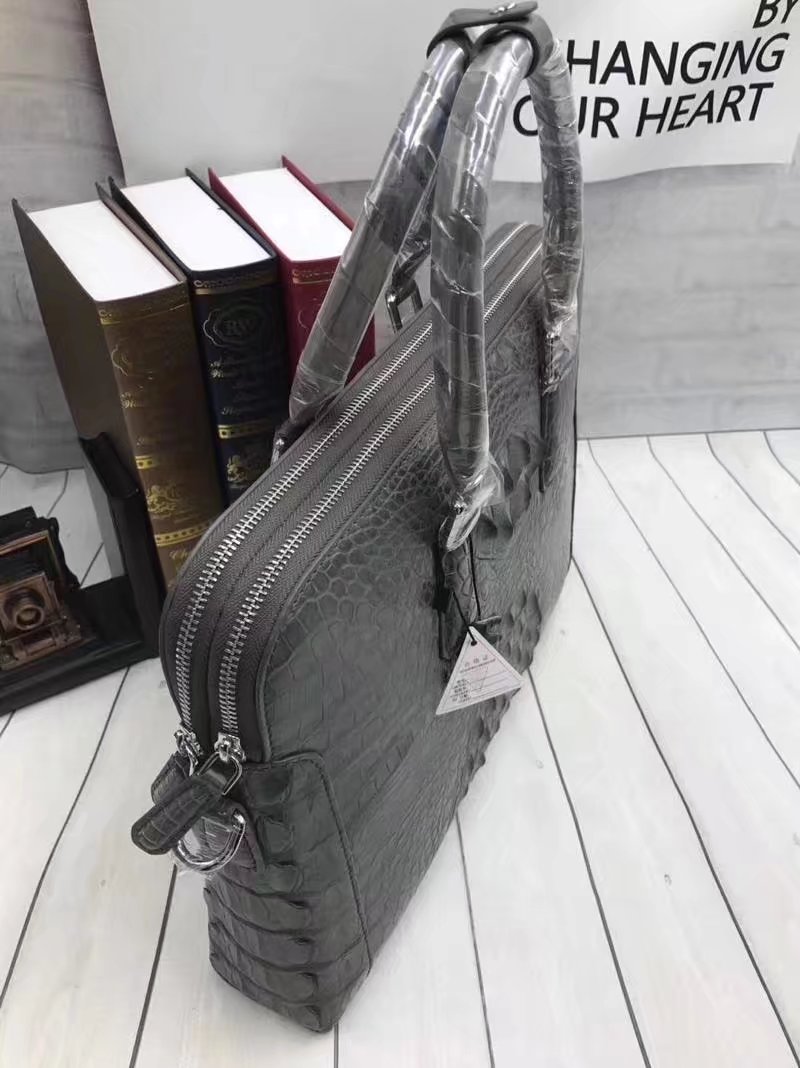 Genuine Crocodile Skin Men's Gray Laptop Briefcase Handbag Authentic Real Alligator Leather Businessmen Working Totes