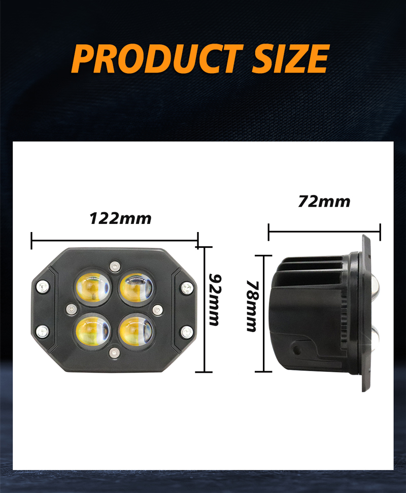 Square White Yellow 4 Beam Aluminum Universal LED Motorcycle Spot Lights