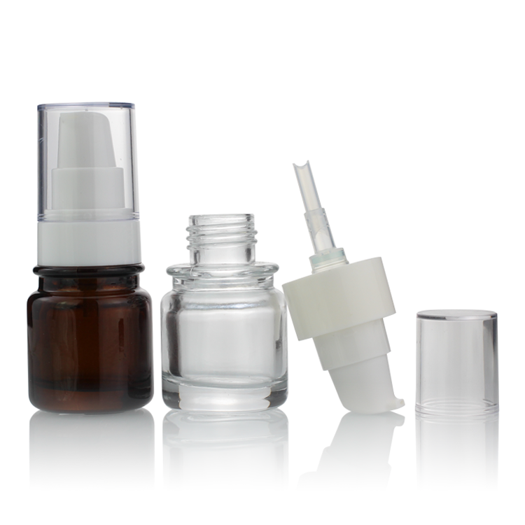 Cosmetic Packaging 30ml Round Clear Serum Lotion Foundation Glass Bottle With Pump