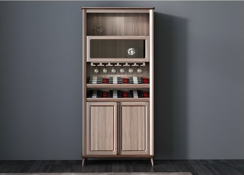 Custom Public aera Furniture Walnut wood Built in Wall Wine Display Cooler and Hall Concierge cabinet